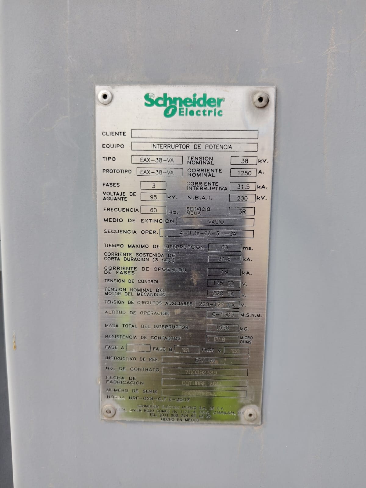 1250 Amp, Schneider Electric #EAX-38-VA, medium-voltage o, 38 kV, NEMA 3R, 2011 - Image 3