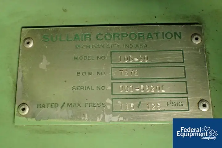 115 psig, Sullair #10B-30, Rotary Screw Air Compressor, 30 HP, air-cooled - Image 2
