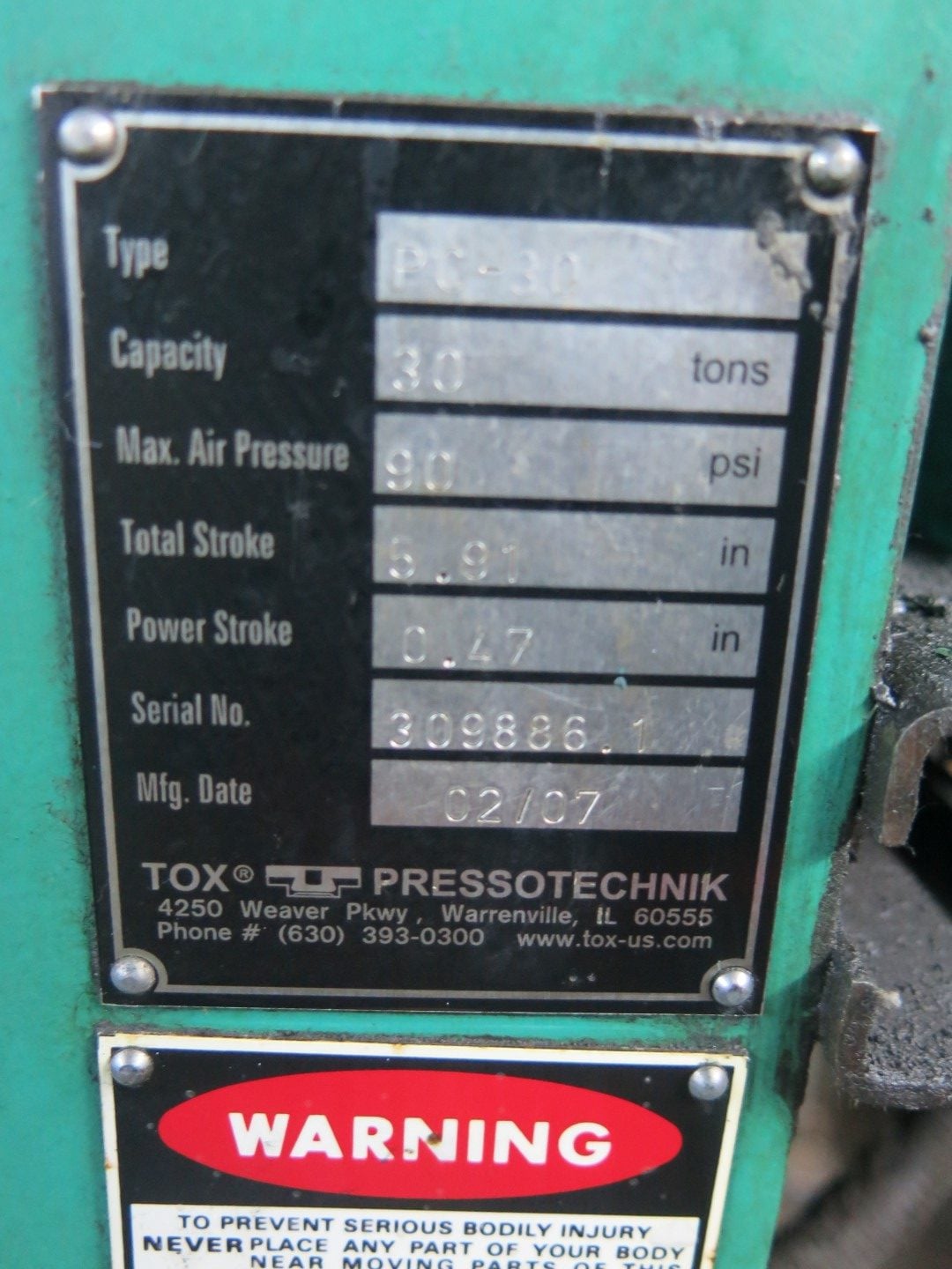 30 Ton, Tox Pressotechnik #PG-30, C-Frame Press, 5.9" stroke, 90 psi, 2007 - Image 4