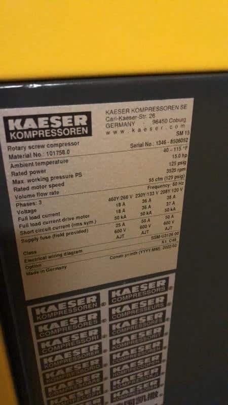 55 cfm, 125 psig, Kaeser #SM15, rotary screw air compressor with TC31 refrigerated dryer, 15 HP, 2022 - Image 8