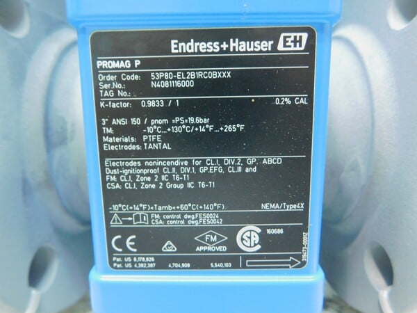 Endress & Hauser #53P80-EL2B1RC0BXXX, Promag P Electromagnetic Flowmeter Transmitter, 3", 150# - Image 2