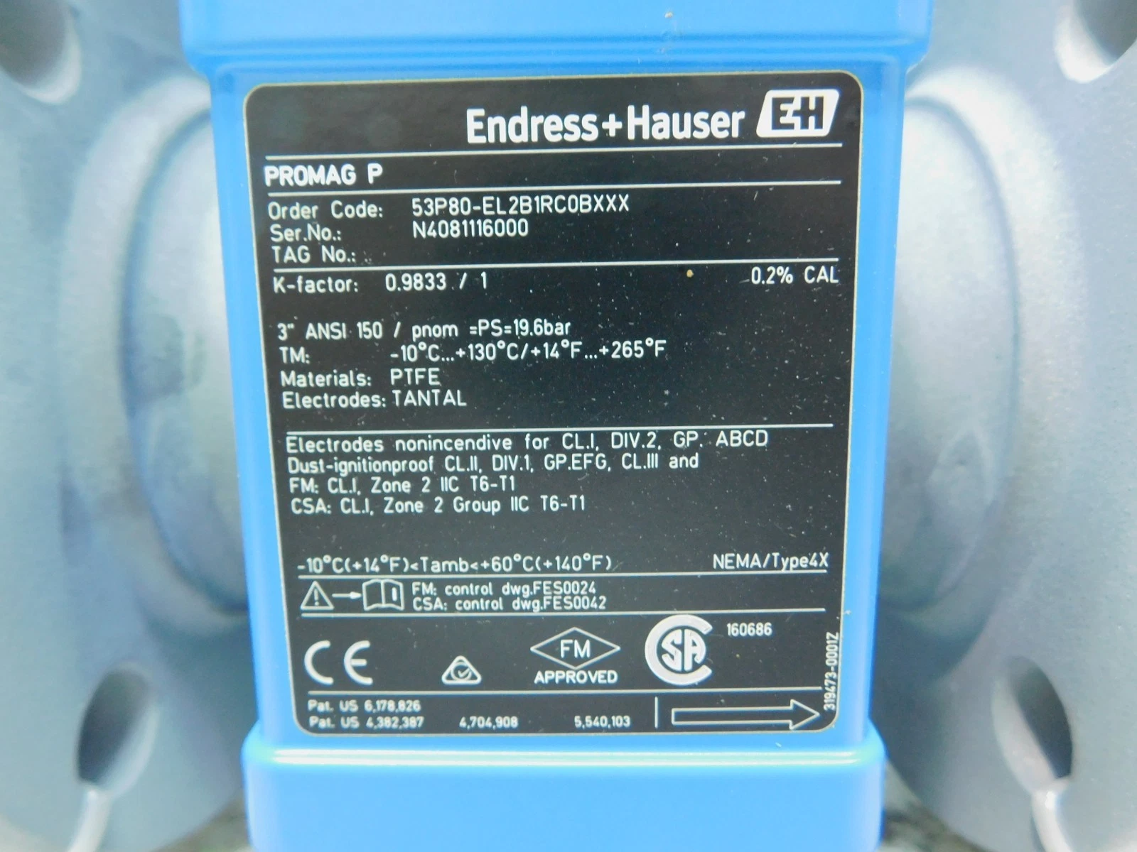 Endress & Hauser #53P80-EL2B1RC0BXXX, Promag P Electromagnetic Flowmeter Transmitter, 3", 150# - Image 2
