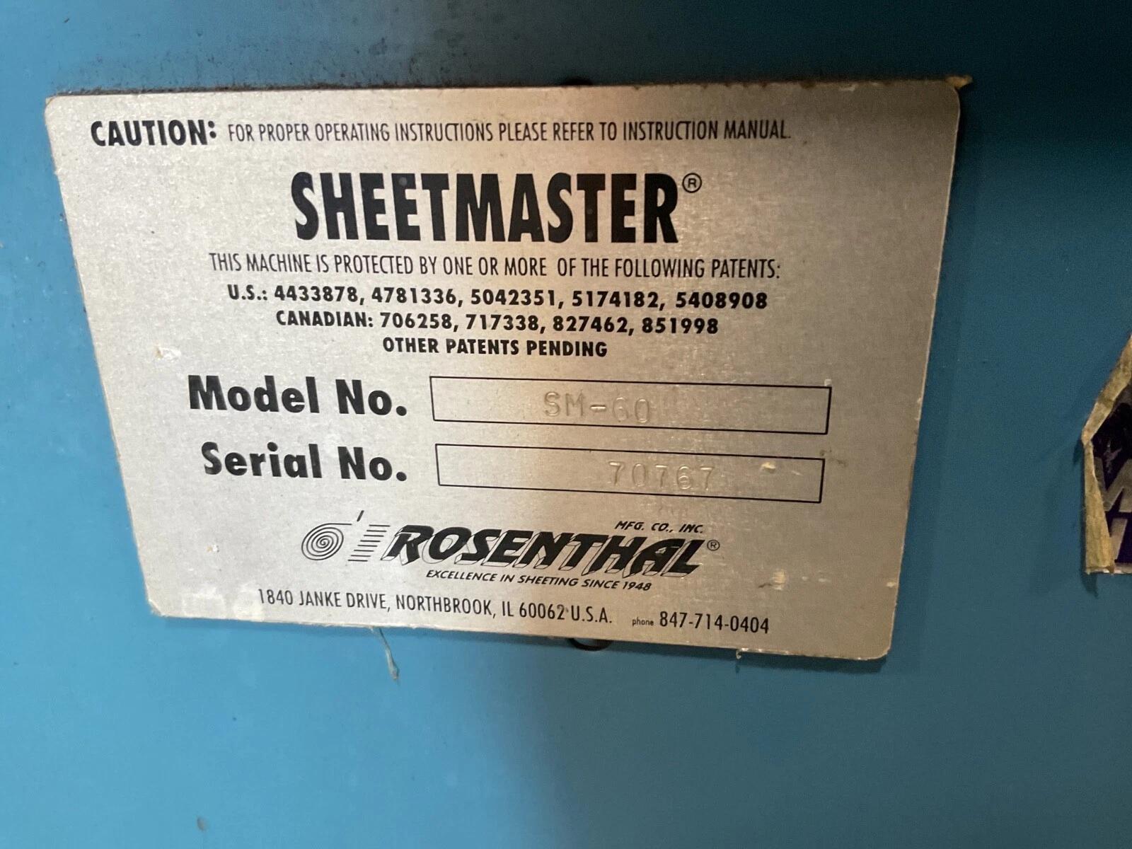 60" Rosenthal #SM-60, Straight Knife Sheeter, integral shafted unwind, cone chucks - Image 5