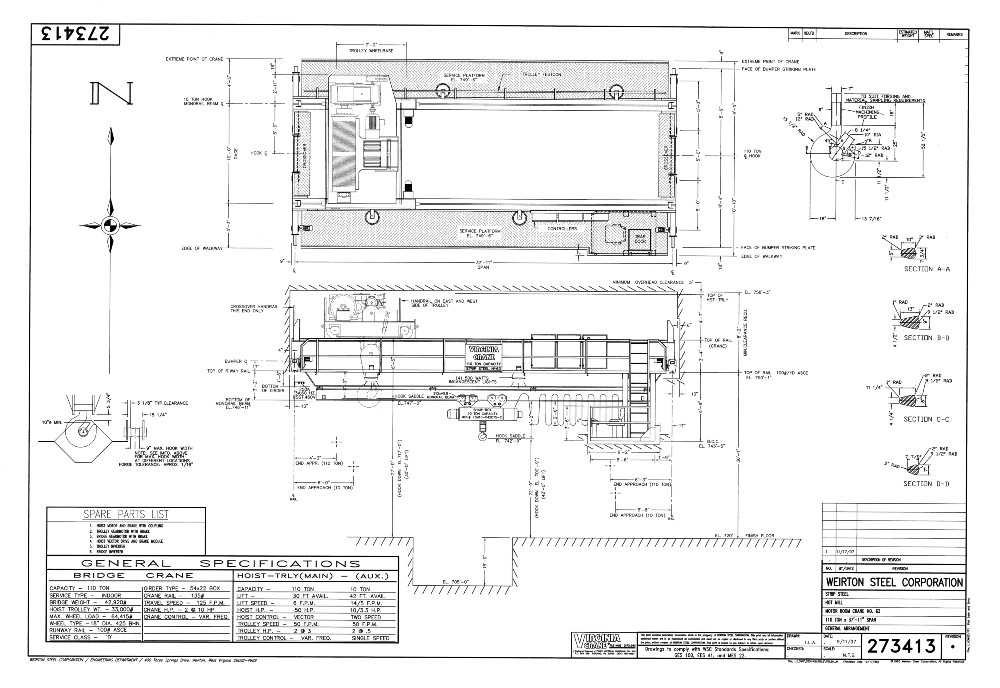 110/10 Ton, Virginia Crane, 37'-11" Span, 30' lift, Class D, 1997 - Image 3