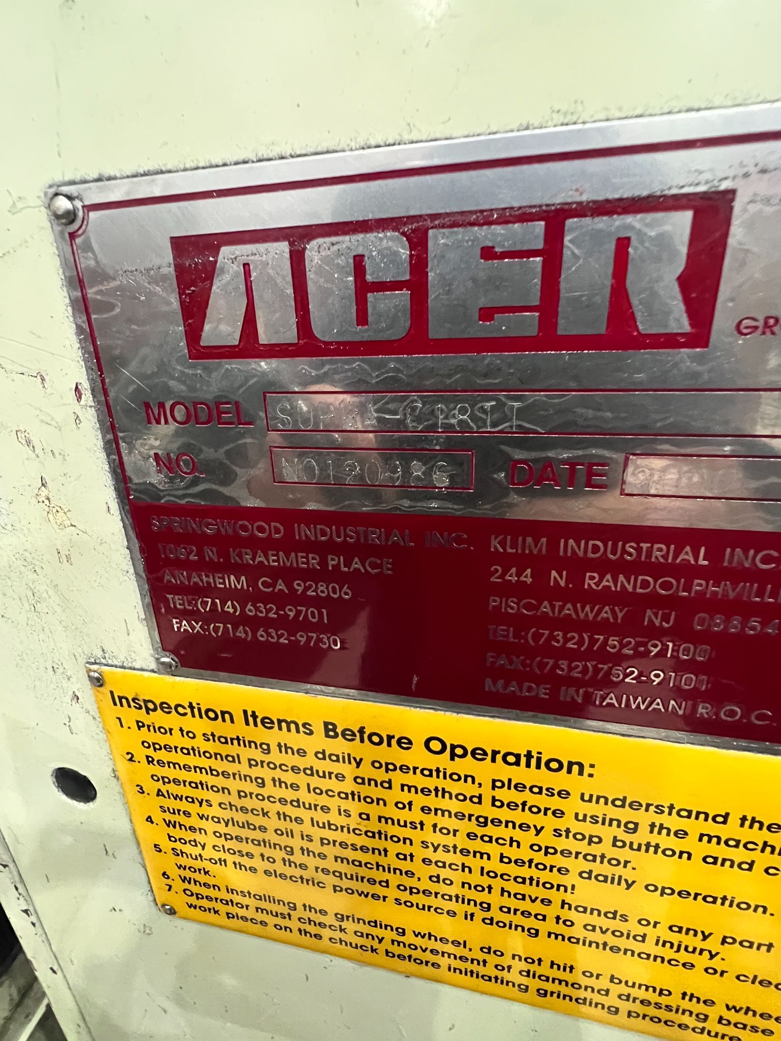 8" x 18" Acer #Supra-818II, surface grinder, 8" wheel, 2000 - Image 2