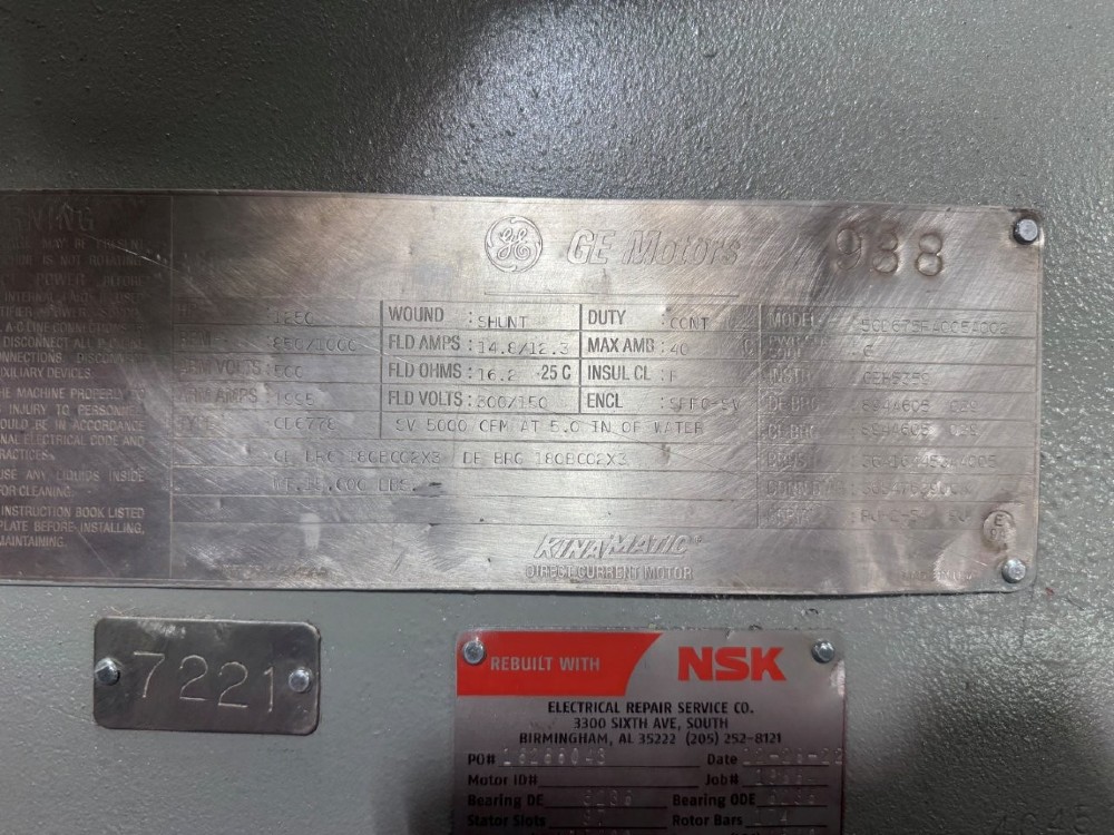 1250 HP 850/1000 RPM General Electric, Frame CD6778, Shunt, SPFG-SV, 500 VA, 300/150 VF, Ready to go - Image 1
