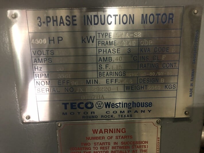 4,500 HP Frick #TDSH408S, Screw Compressor Package, LNG/High Stage, Teco Westinghouse Driver, 4,160 V., 700 - Image 7