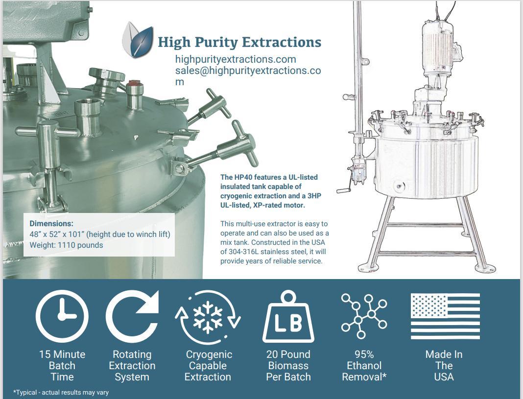 High Purity Extractions #HP40, Rotary Basket Extractor, 35 Gal., Cryogenic Capable, 95% Extraction, 20 - Image 4