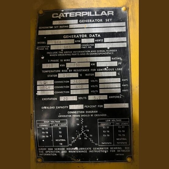 750 KW Caterpillar #3508, diesel generator set, stationary, 111-411 hours, 1984 (3 available) - Image 4