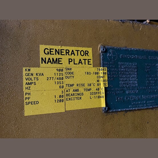 900 KW Caterpillar #398B, diesel generator set, open type, 1200 RPM, 277/480 Volts, 1,125 kVA, 60 Hz, 1,194 - Image 4