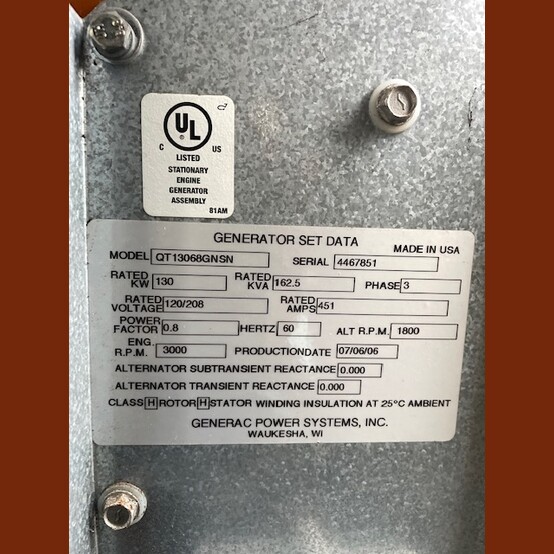 130 KW Generac #QT13068GNSN, natural gas/LP generator set, sound attenuated, auto start, 150A breaker, 330 - Image 5