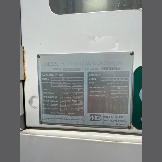 132 KW Multiquip #DCA150SSCU, portable diesel generator, standby, trailer mtd, sound attenuated, Cummins QSB7 - Image 9