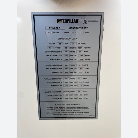 27 KW Caterpillar #XQ35, portable diesel generator, prime, trailer mtd, 100 gal tank, 5,146.6 hours, 2019 - Image 6