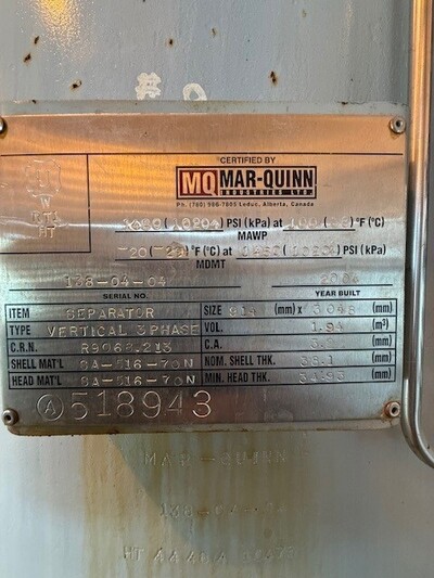 36" Sour Vertical Separator, 3-Phase, 1480 psi - Image 3