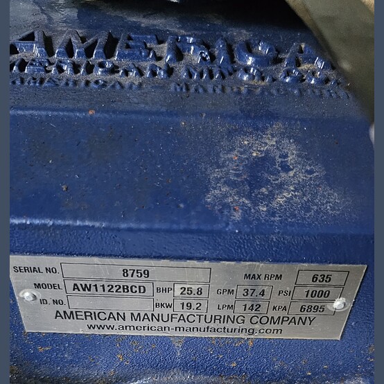 37 GPM, 1000 PSI, 25 HP American #AW1122BCD, Horizontal Triplex Piston Pump with Hydraulic Motor - Image 3