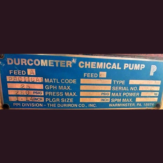 Durcometer #PAC11CA1, Chemical Piston Pump, 260 PSIG, 1.4" Plunger - Image 2