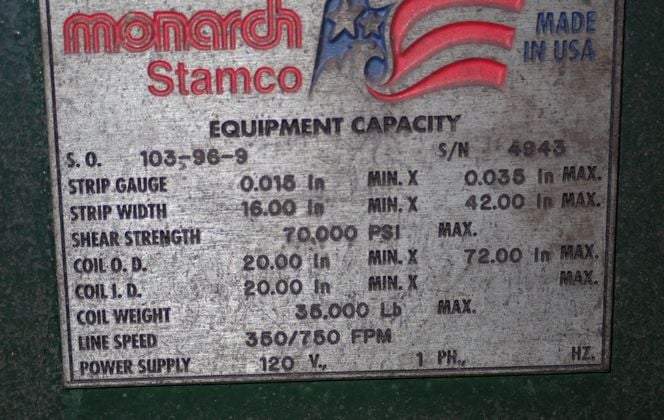 42" x .036" Monarch Stamco #103-96-9, precision leveler, 35000 lb. max coil - Image 6