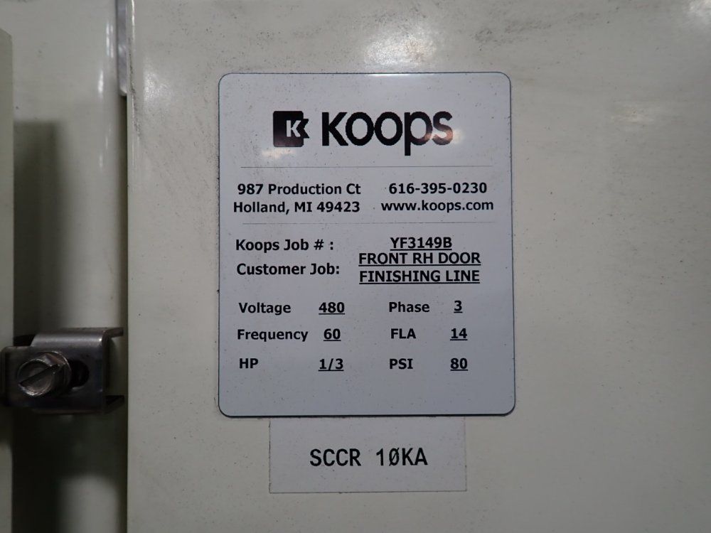 Koops, Control Cabinet, 480 Volts, 14 FLA, 80 psi (2 available) - Image 6