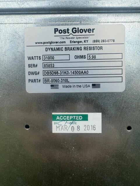 Post Glover #DB5D98-31K0-14500AA0, Dynamic Braking Resistor, 5.9 ohms, 31,000 watts - Image 2