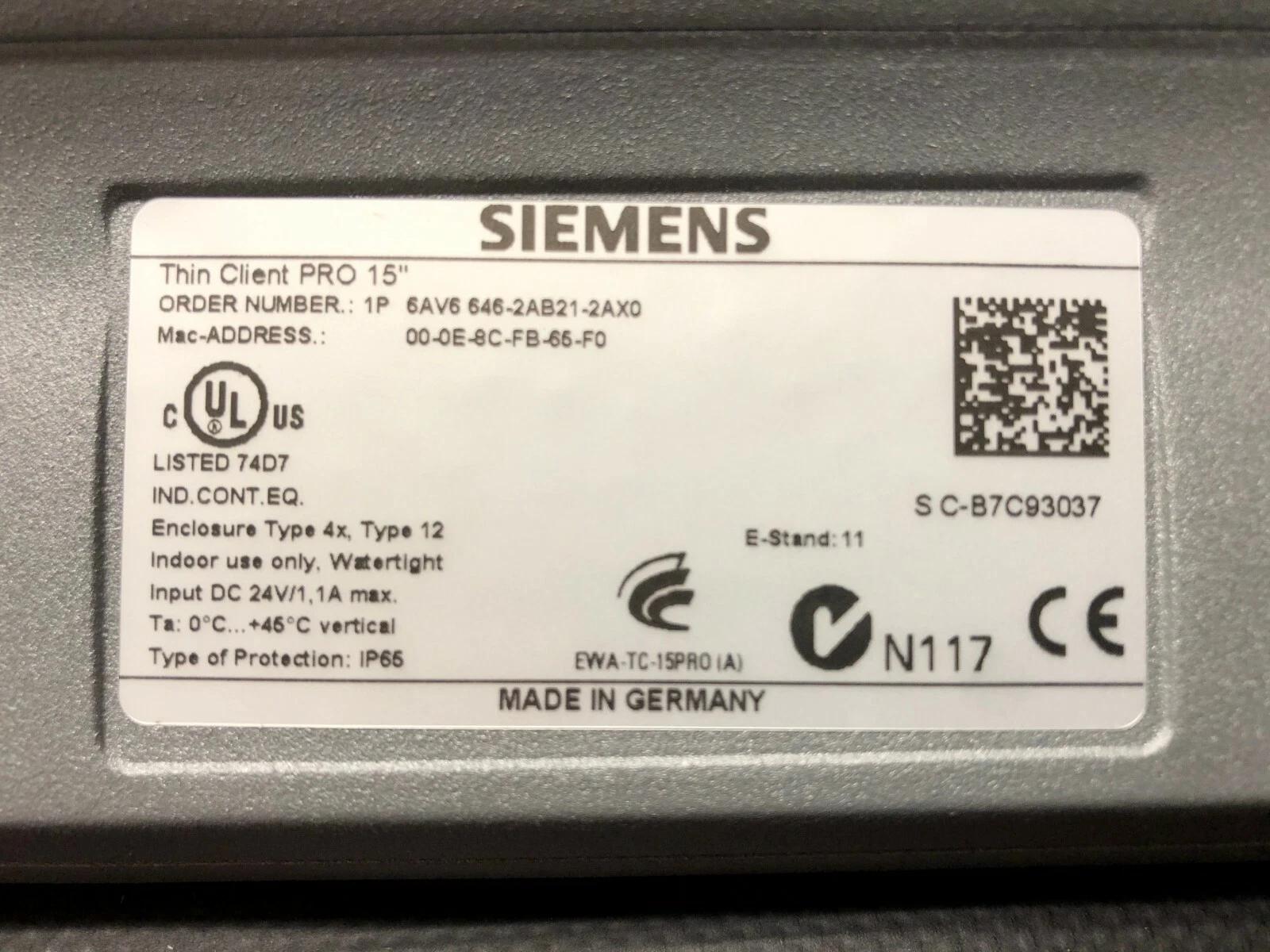 Siemens #6AV6646-2AB21-2AX0, Industrial HMI/Thin Client Terminal, 15" touch display - Image 5