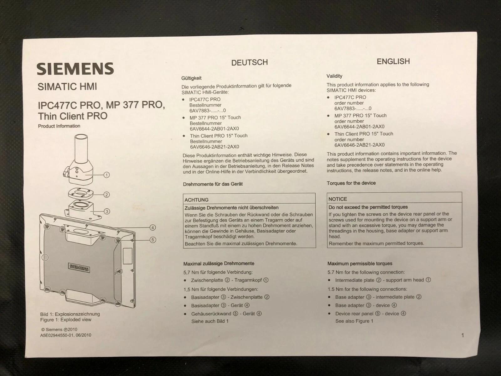 Siemens #6AV6646-2AB21-2AX0, Industrial HMI/Thin Client Terminal, 15" touch display - Image 6
