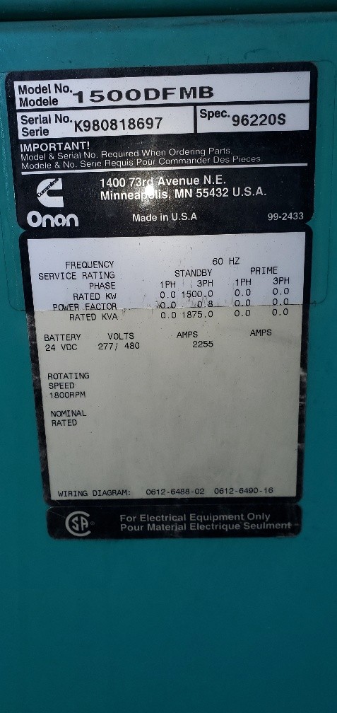 1500 KW Cummins #KTTA50-G2, Diesel Generator Set, 277/480 Volts [2 available] - Image 3