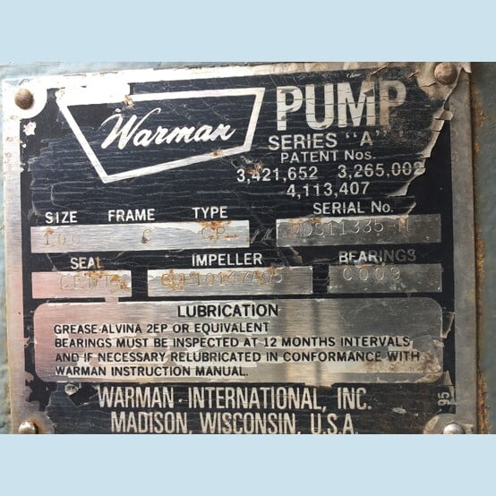 400-1500 GPM, Warman, GP Series Slurry Pump, 4" inlet x 4" discharge, rubber lined, 0-60 psi, size 100, motor - Image 7