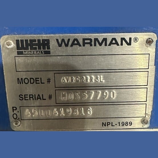 Warman #6VRG2RRSL, Slurry Pump, 8" inlet x 6" outlet, mounted on frame - Image 3
