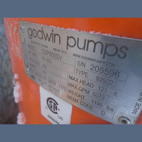 5,072 GPM @ 121' TDH, Godwin Pumps #GSP900SV, Submersible Pump, 10" discharge, 65' max. submergence, 85 HP - Image 3