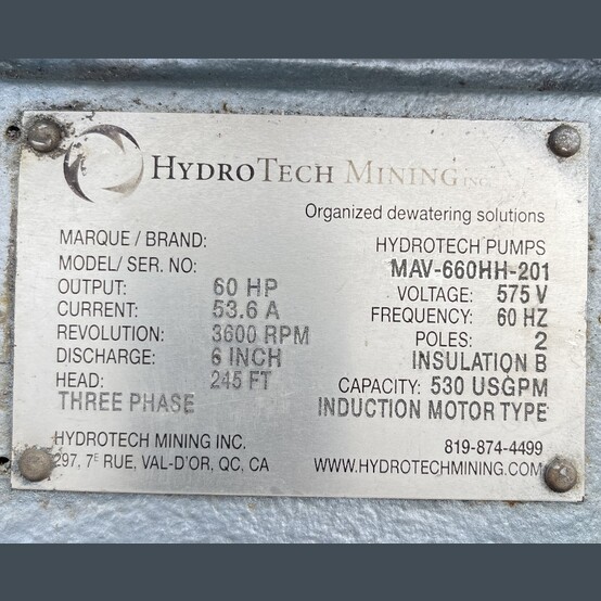 530 GPM @ 245' TDH, Hydrotech #MAV-660HH-201, High Head Submersible Pump, 6" discharge, 60 HP, 3600 RPM, 575 - Image 2