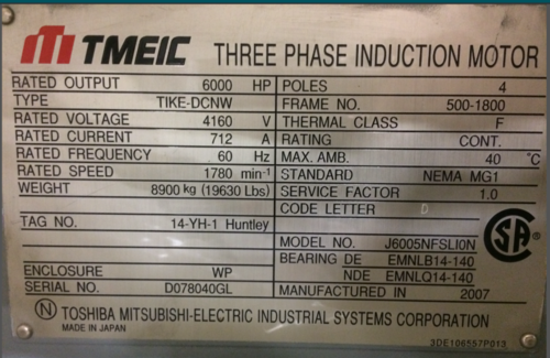 6000 HP 1780 RPM TMEIC Motor, Frame 500-1800, 4160 Volts - Image 1