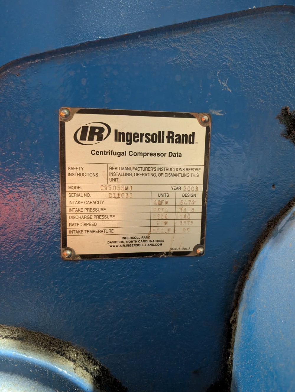 5470 acfm, 140 psig, Ingersoll Rand Centac #C95055M3, 1250 HP, 4160/2300 V. - Image 3