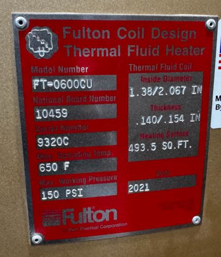 Fulton, Thermal Fluid Heater Skid, 480 V., 3-Phase, Skid Mounted w/ Pump, Motor & Control Panel - Image 6