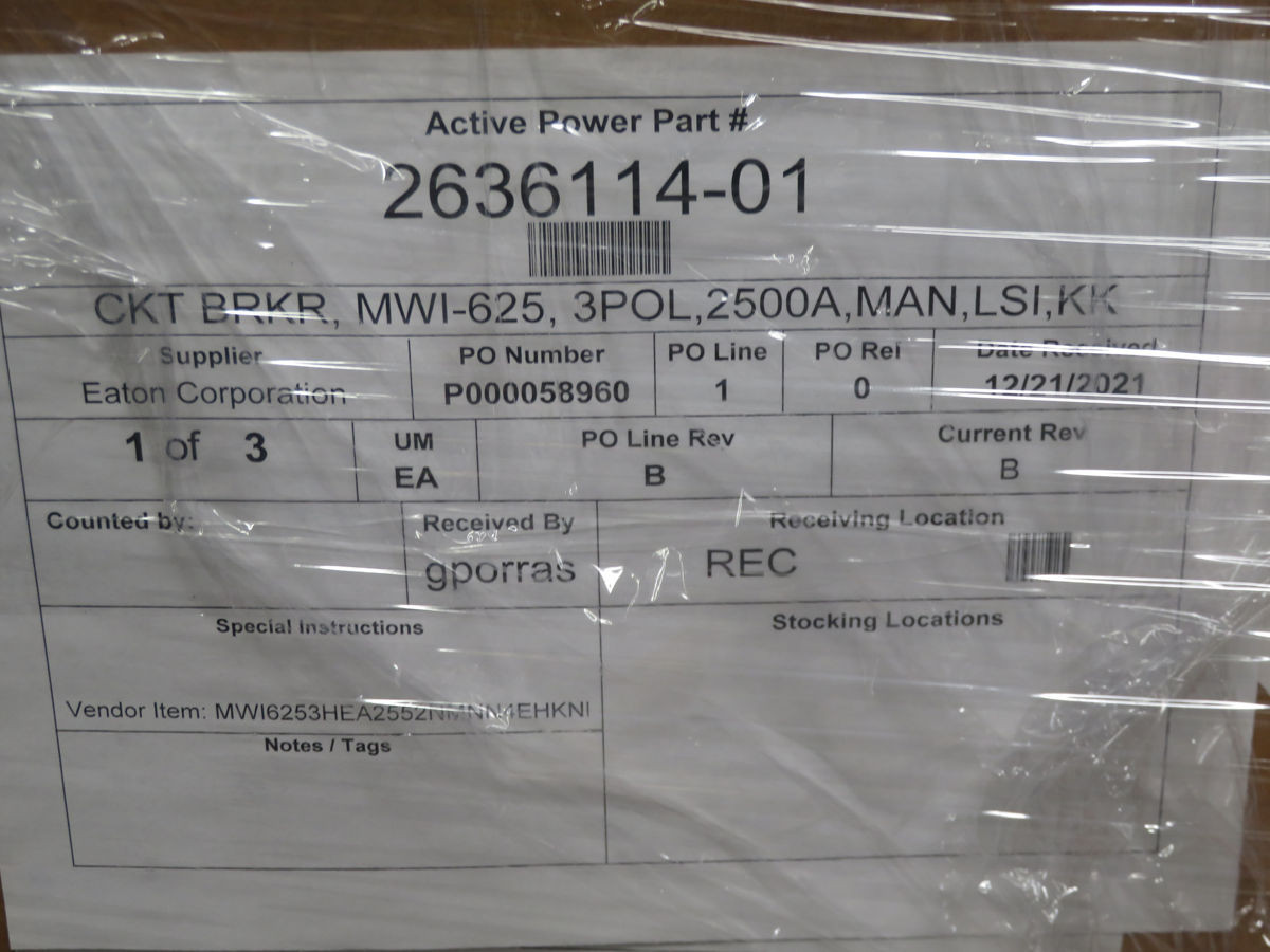 2500 Amps, Eaton #MWI625-MWI6253HEA, LV Air Circuit Breaker, 3-Pole, 690 Volts, 65 kA - Image 9