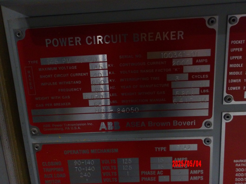 2000 Amps, ABB, 145 PM 40 20 145 PM 40-20, 145 kV, High Voltage Circuit Breaker - Image 1