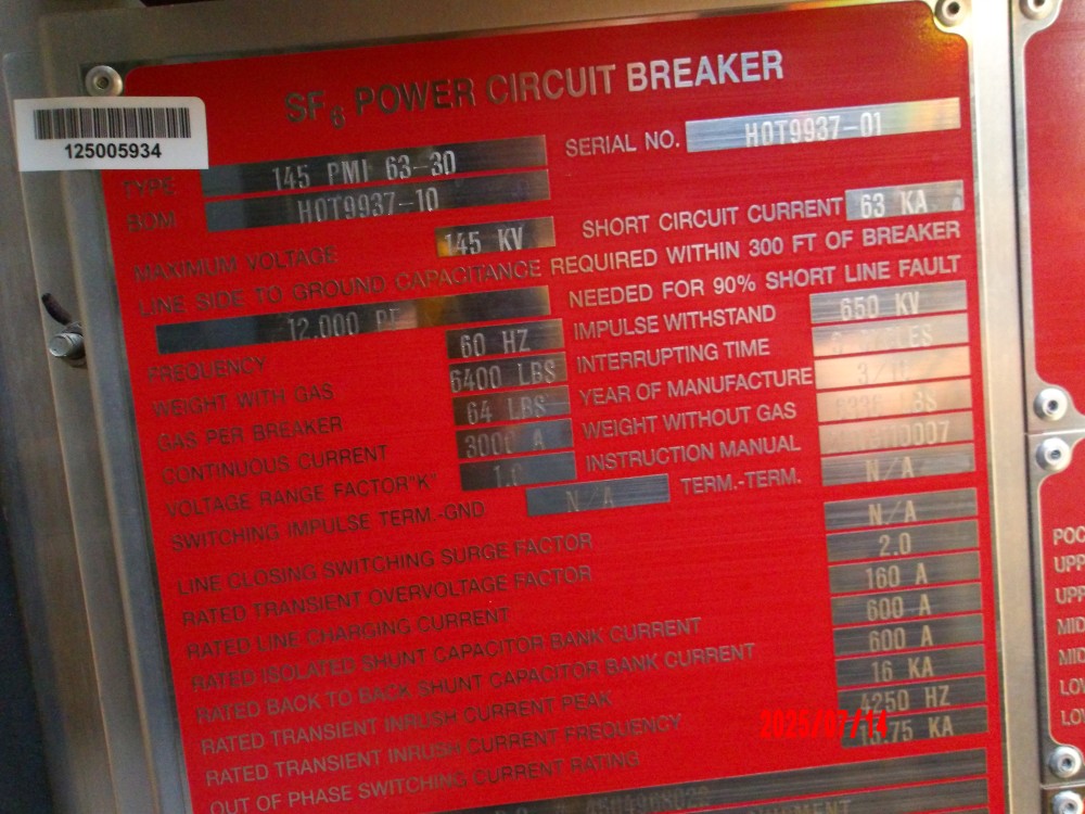 3000 Amps, ABB, 145 PMI 63 30 145 PMI 63-30, 145 kV, High Voltage Circuit Breaker - Image 2