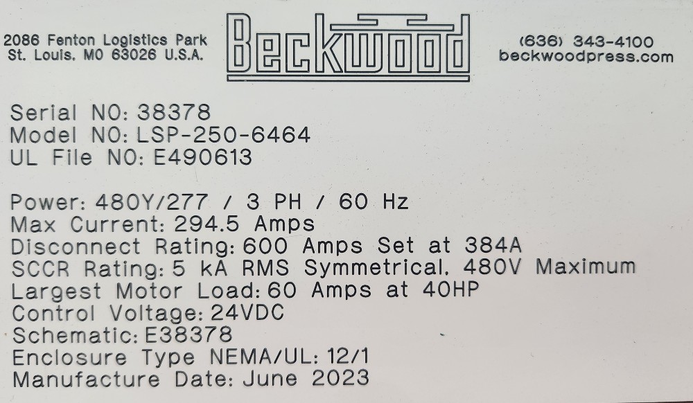 250 Ton, Beckwood #LSP-250-6464, Linear Servo Screw Press, 60" daylight, 36" stroke, 64" x 64" bolster, AB - Image 7