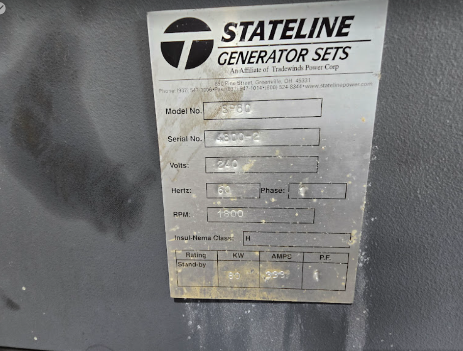 Marathon Electric #362CSL1606-1, MagnaPlus Synchronous Allis-Chalmers Generator, 80 kVA, skid mount, air - Image 3