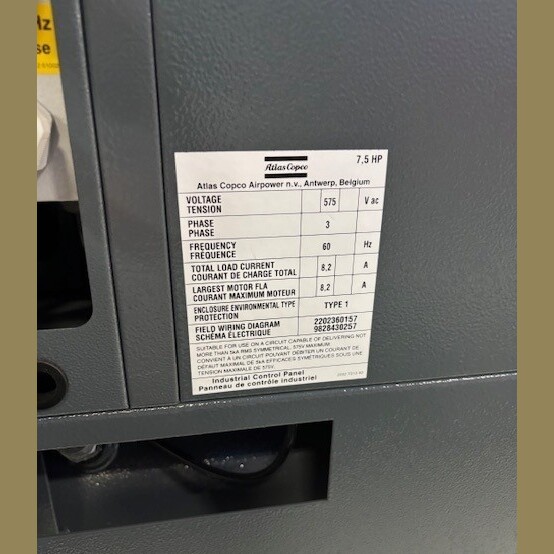 160 PSI, Atlas Copco #GX4FF, rotary screw air compressor, tank mounted, 7 HP, 575 V., 1,883 hours, 2016 - Image 5