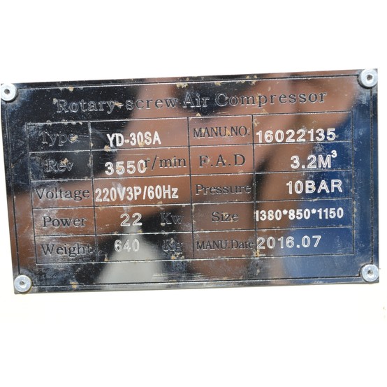 145 PSI, #YD-30SA, rotary screw air compressor, 22 kW, 220 V., 3 Ph., digital control panel - Image 5