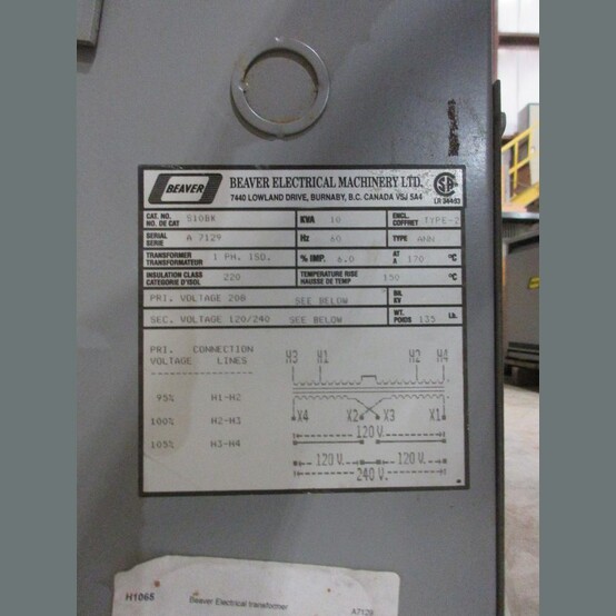 10 KVA 208 Primary, 120/240 Secondary, Beaver Electrical Machinery #S10BK, Dry Type Transformer Single Phase - Image 2