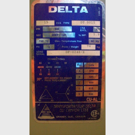 15 KVA 600 Primary, 208Y/120 Secondary, Delta, Dry Type Transformer 3 Phase - Image 2