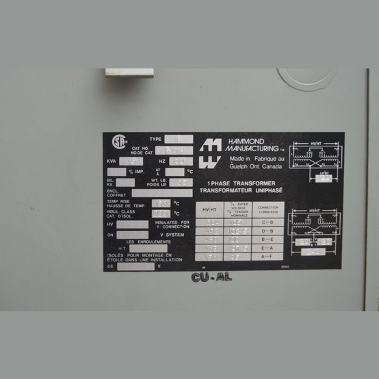 15 KVA 480 Primary, 120/240 Secondary, Hammond #FY7P, Dry Type Transformer Single Phase - Image 2