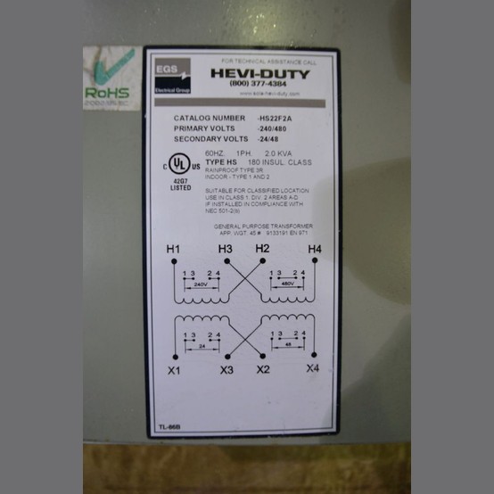 2 KVA 240/480 Primary, 24/48 Secondary, EGS Hevi-Duty, Dry Type Transformer Single Phase - Image 2