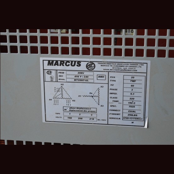 20 KVA 208 Primary, 416Y/240 Secondary, Marcus, Dry Type Transformer 3 Phase - Image 2