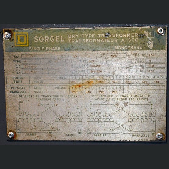 25 KVA 240/480 Primary, 120/240 Secondary, Square D #C25S3H, Dry Type Transformer Single Phase - Image 4