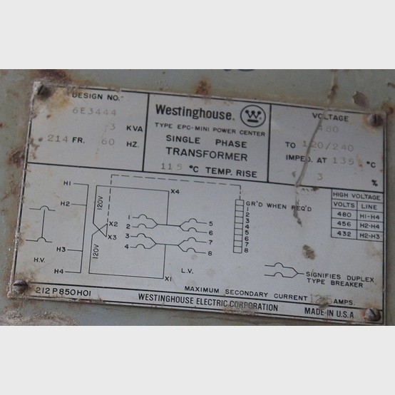 3 KVA 480 Primary, 120/240 Secondary, Westinghouse, Dry Type Transformer Single Phase - Image 2