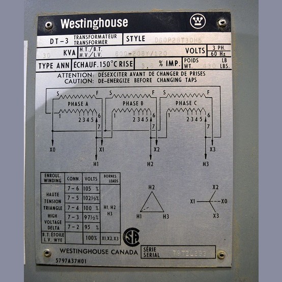30 KVA 600 Delta Primary, 120/208 Wye Secondary, Westinghouse, Dry Type Transformer 3 Phase (2 available) - Image 2