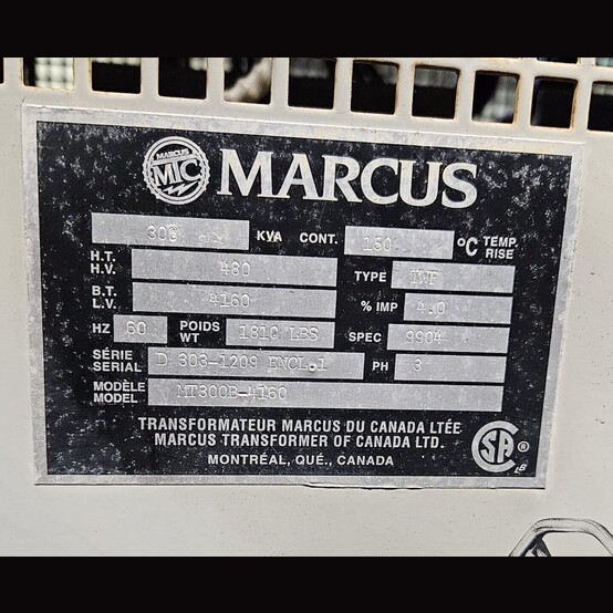 300 KVA 480 Primary, 4160 Secondary, Marcus #MT300B-4160, Dry Type Transformer 3 Phase - Image 2