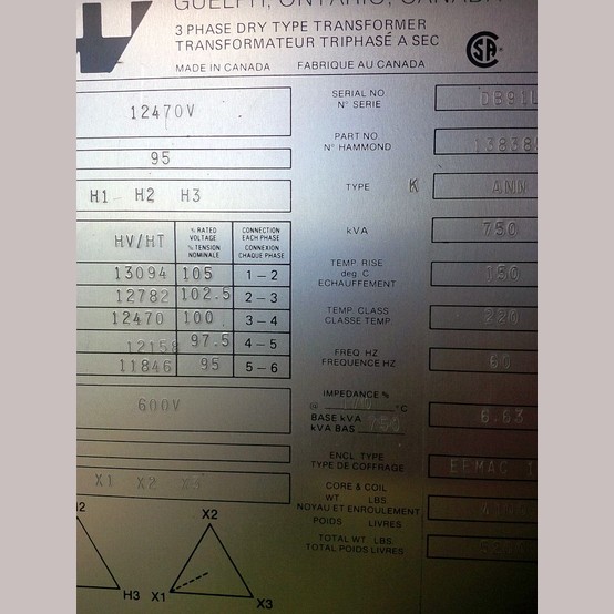 750 KVA 12,470 Primary, 600 Secondary, Westinghouse, Dry Type Transformer 3 Phase - Image 3